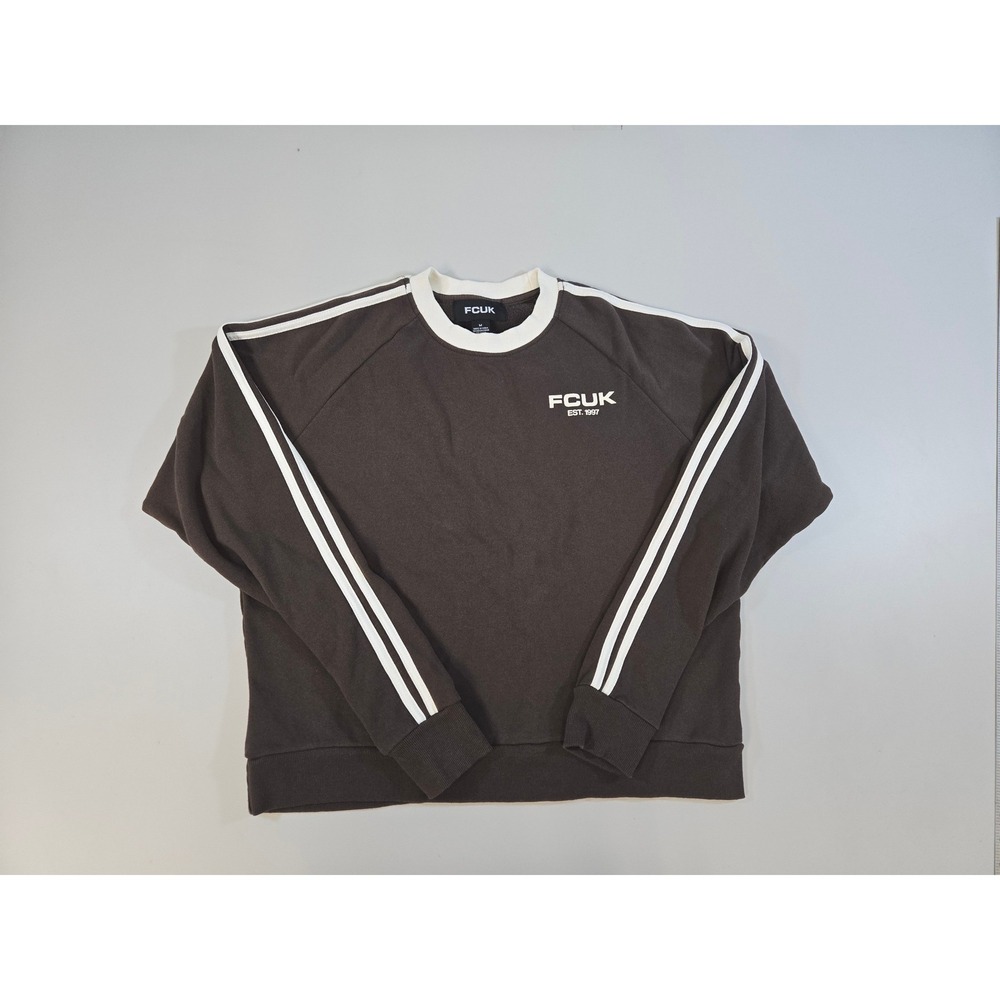 French Connection FCUK Mens Brown Striped Raglan Crewneck Sweatshirt Medium EUC